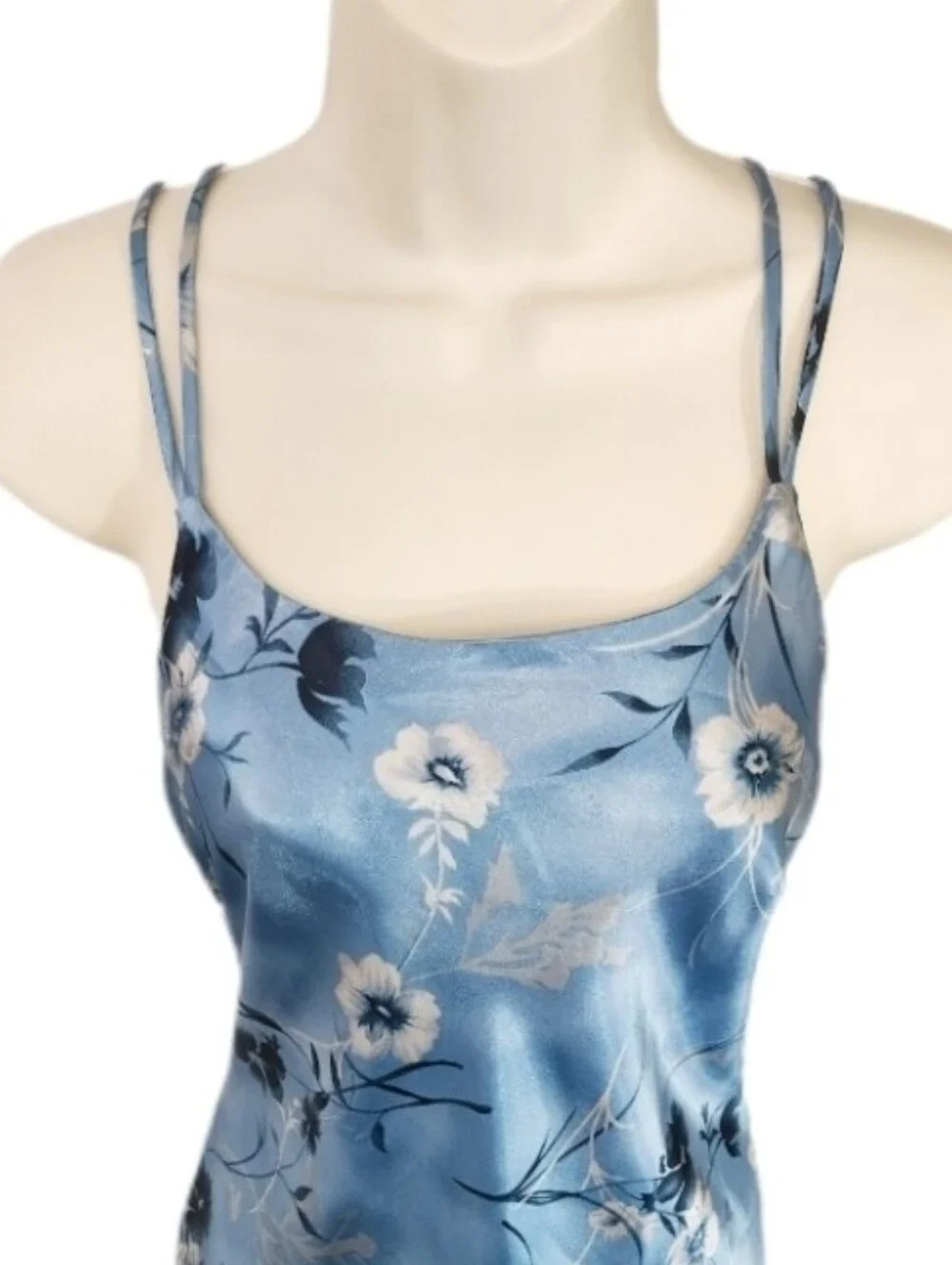 Slip Dress Corset Back Floral Satin with Lace-Up Back Blue Size S - Picture 4 of 7